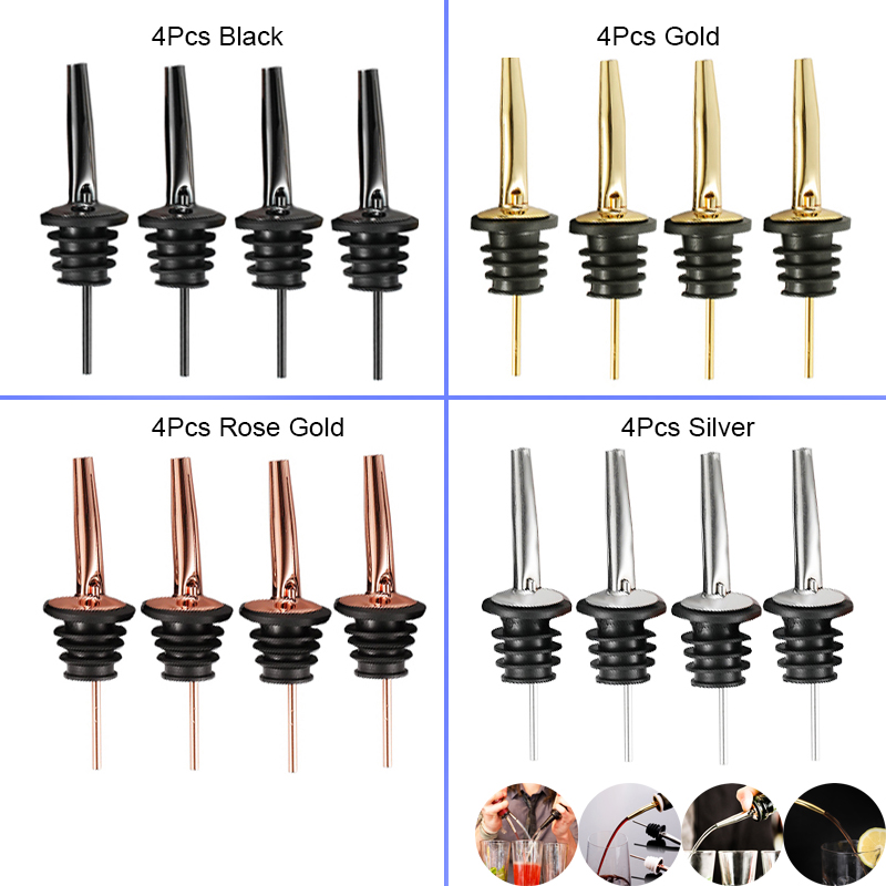 Bitters Bottle Set - 4Pcs hitam/mawar emas/perak penuang minuman keras,